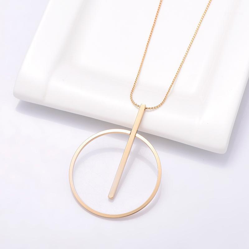 

Pendant Necklaces 2022 Big Women Circle Geometric Metal Pendants Long Statement Minimalist Sweater Chain Fashion Bijoux Femme