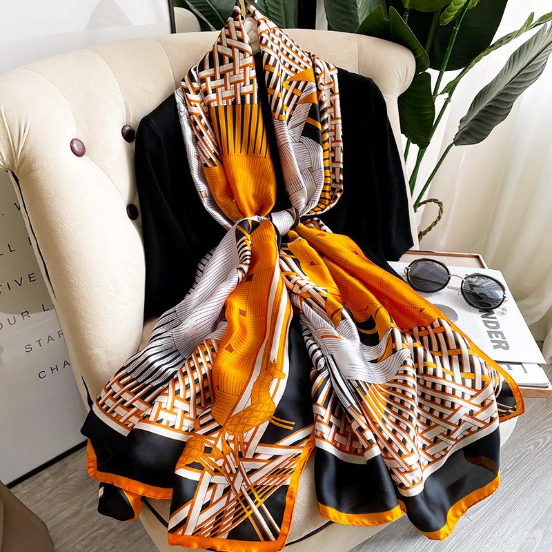 

Scarves 2022 Silk Scarf Women Large Shawls Pashmina Hijab Foulard Echarpe Design Print Lady Beach Stole Head