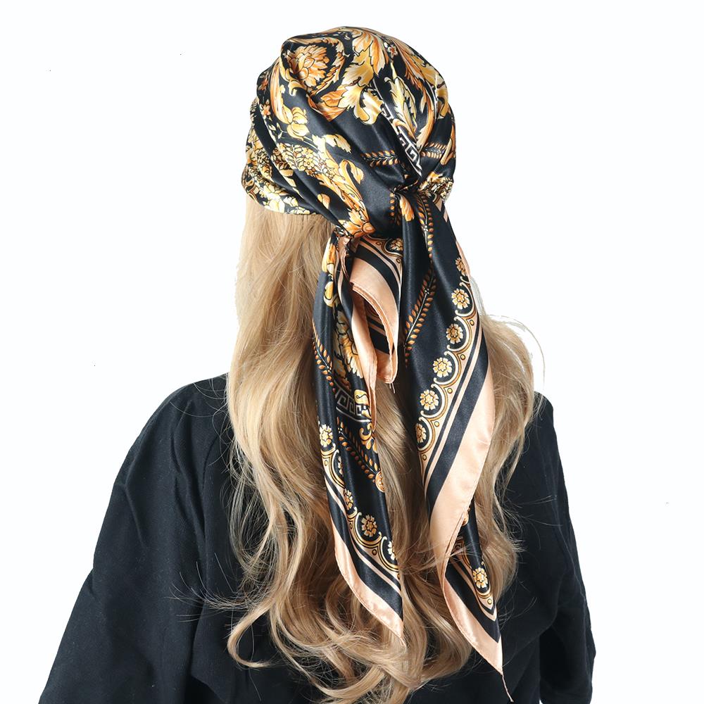 

Head Scarf Women Luxury Brand Square 90 90cm Silk Foulard Bandana Cheveux Soft Neckerchief Hijab Hair Scarves For Ladies