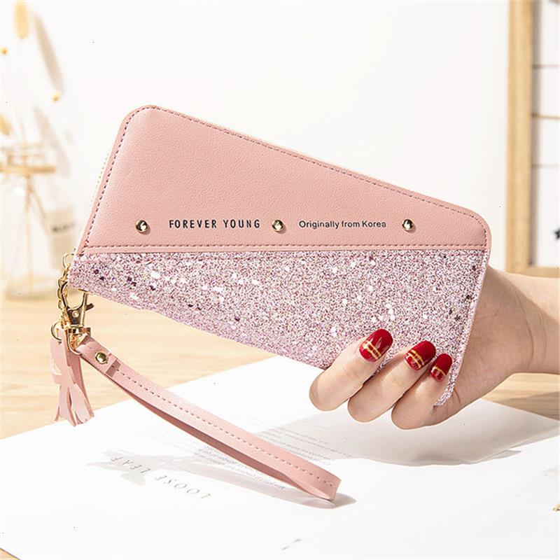 

Long Wallet For Women Patchwork Sequin Clutch Glitter Pu Leather Ladies Phone Bag Card Holder Coin Purse Female Wallets, Red