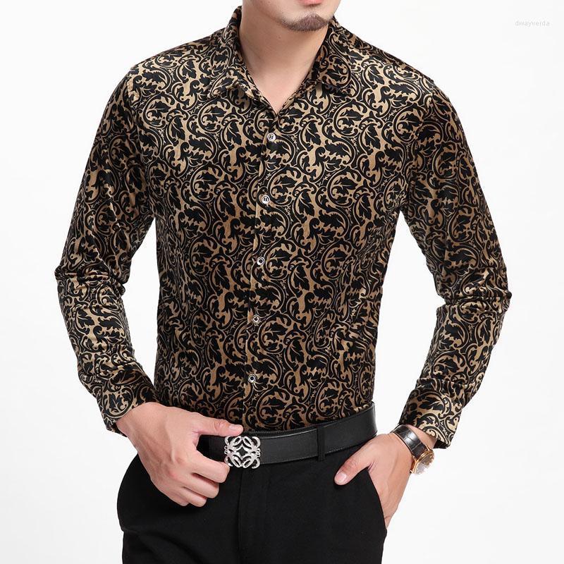 

Men' Dress Shirts Autumn And Winter Men Clothing Flower Long-sleeve Shirt Leopard Print Gold Velvet Singer Costumes NightclubMen' Dway22