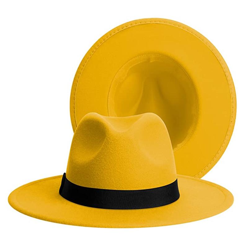 

Berets Women Yellow Fedoras Wide Brim Panama Hat Patchwork Colors Classic Fedora With Belt BuckleBerets, 13