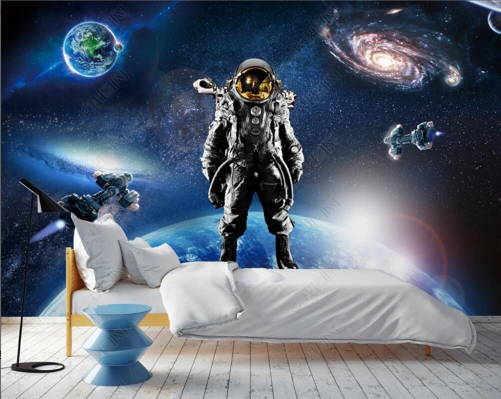 

custom photo mural 3d wallpaper universe planet spaceship astronaut ktv background painting home decor living room 3D wall murals wallpapers for walls in rolls, Non-woven wallpaper