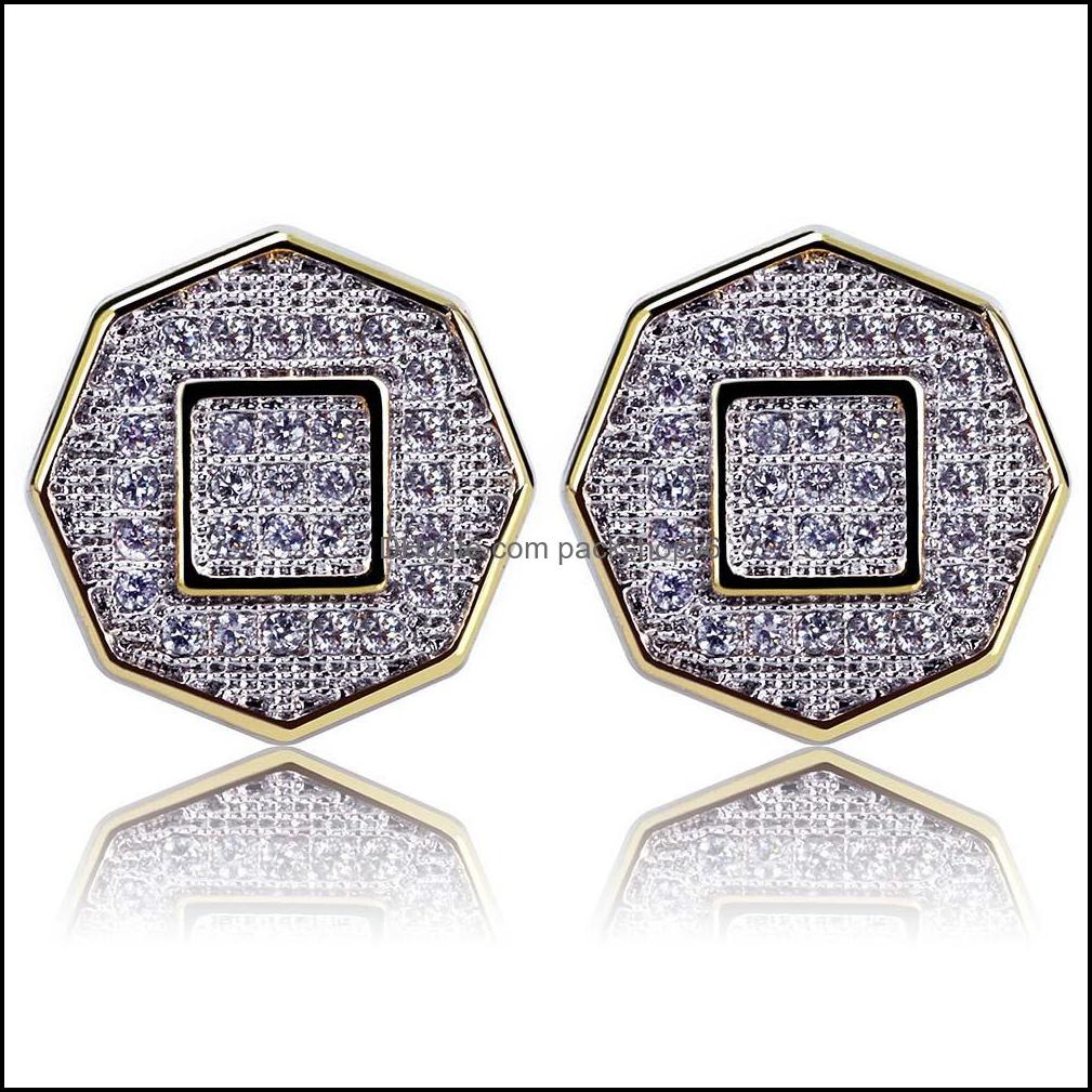 Stud Earrings Jewelry Hip Hop Cylinder Shape Shining White Zircon Dangle Gold Plated Vintage Geometric Wholesale Drop Delivery 2021 Ojg8W