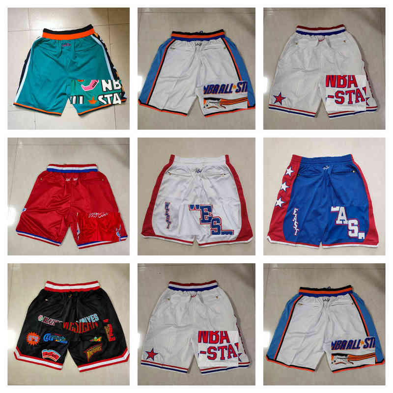 

All-star Western Basketball Short Real Embroidered Pocket Shorts JUST DON Mitchell and Ness With 4 Pocket Zipper Sweatpants Mesh Sport Pants, Color