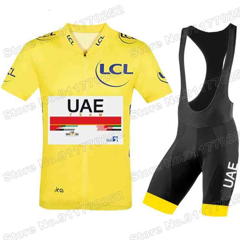 2021 Jaune France Équipe de compétition des Émirats Arabes Unis Maillot de cyclisme Ensembles Vêtements de cyclisme d'été Tadej Pogacar Chemises