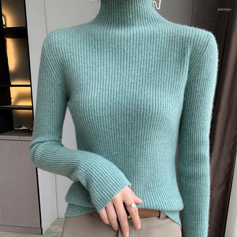 

Women' Sweaters 2022 Brand Ladies' High Elastic Pullover With Half Collar Short Slim Knit Sweater Women Bottoming ShirtWomen' Jemi22, White