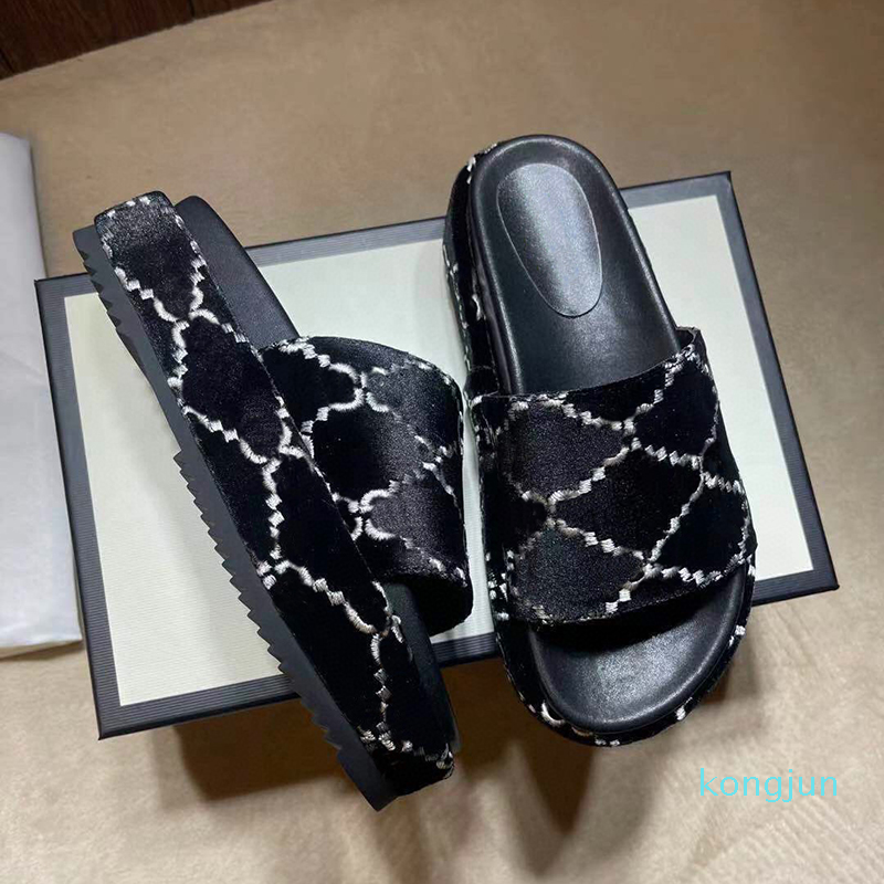 

Fashion-Multicolor Platform Sandal Slides Designer Sandals Embroidery Thick bottom slipper luxury Alphabet lady High heel Slippers Summer Be, Color 2