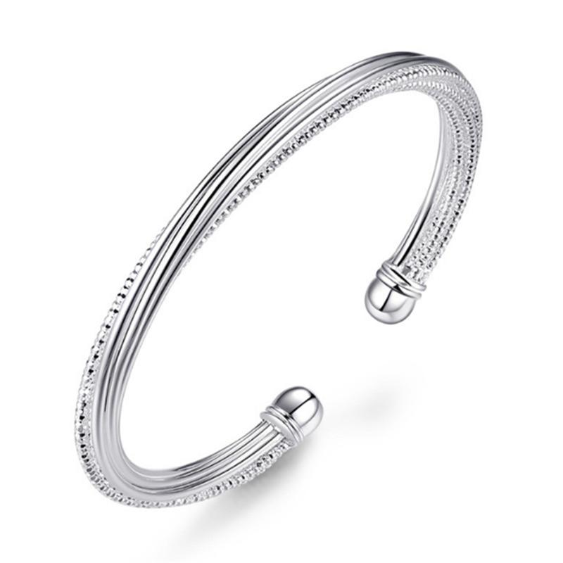

Bangle S999 Stamp Female Models Silver Color Twisted Line Bracelet Opening Mouth Fashion Simple Car Flower Jewelry