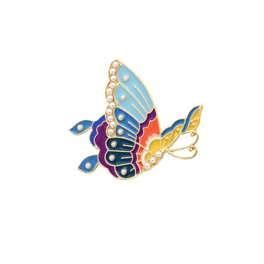 

Chinese Style national tide Retro Pearl Butterfly Brooches Handmade Enamel Badges Animal Gold Plated Alloy Pin Hanfu Jewelry Anti-glare cheongsam Accessories