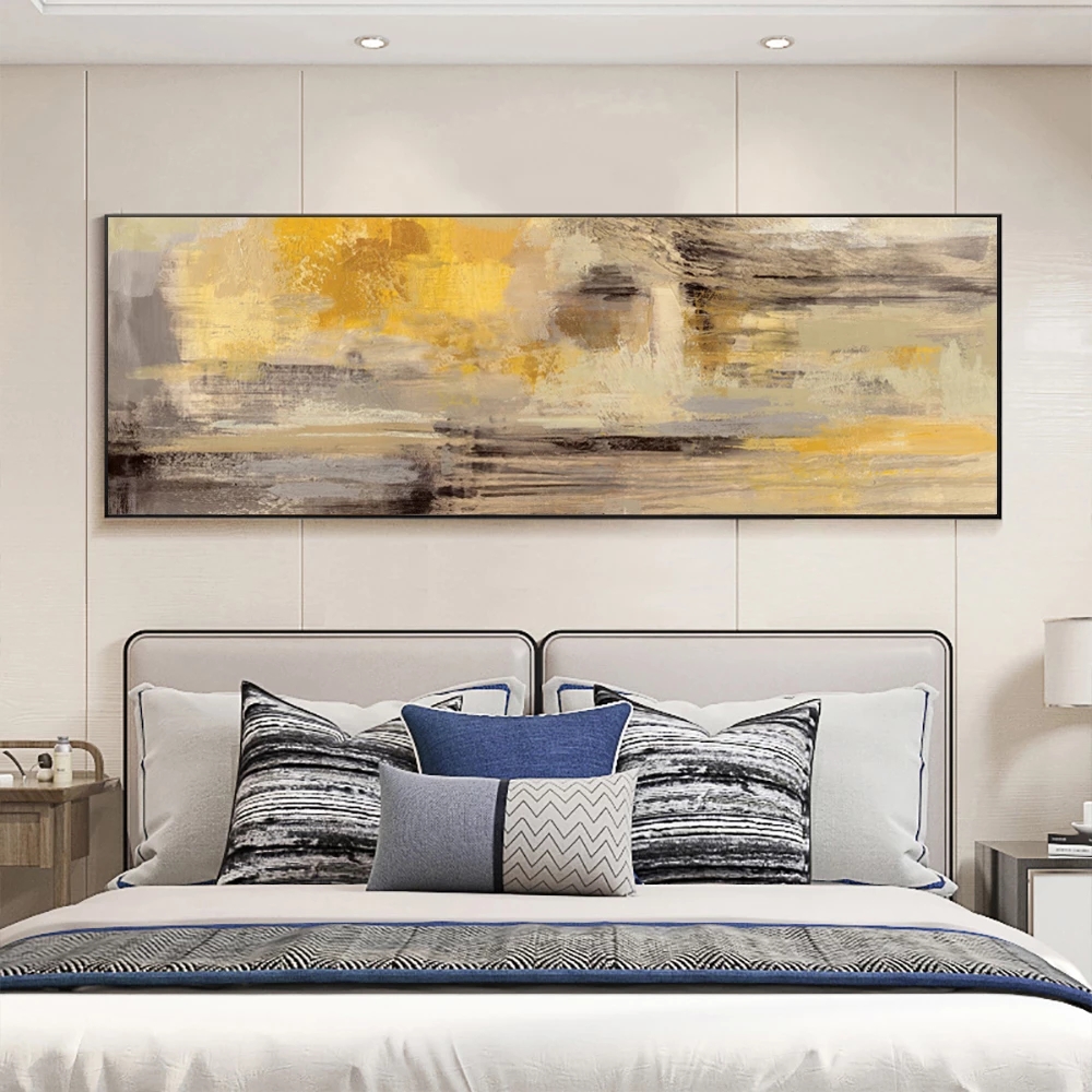

Posters and Prints Wall Art Canvas Painting, Modern Abstract Golden Yellow Posters Wall Art Pictures for Living Room Home Decor