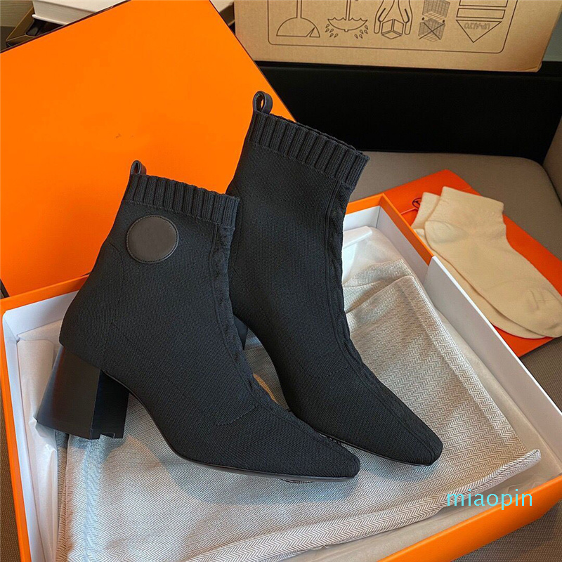 

Top Brands Knit Volver Women's Ankle Boots Feminine Look Calfskin Lady Booties Dress Party Kelly Ladies Walking EU35-42.
