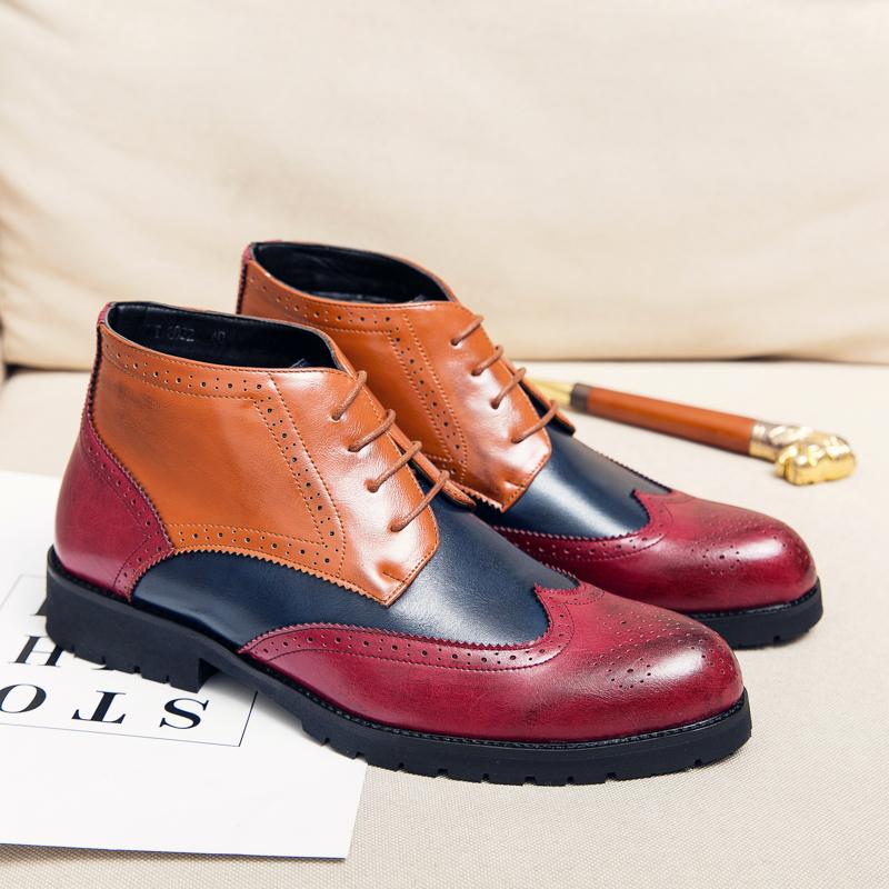 

Dress Shoes Large Size Leather 38-48 Contrast Color High-top Men, 8002-1-brown