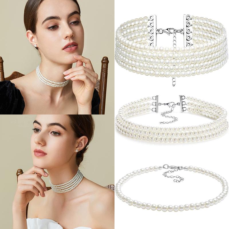 

Chokers Trend Elegant Jewelry Wedding Pearl Necklace For Women Fashion Multilayer Imitation Chain Choker GiftChokers