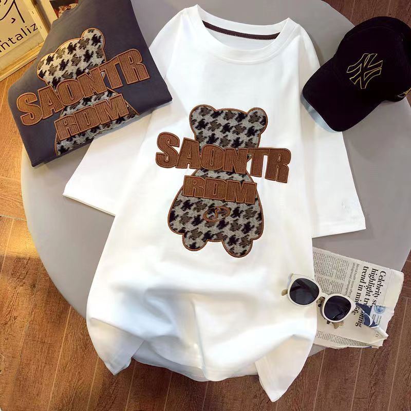 

High quality designer men's and women's oversized T-shirts Cotton embroidered bear loose fashion short sleeve Men's T-shirt