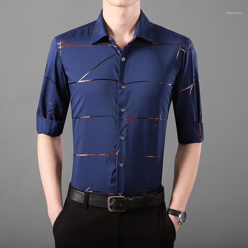 

Gilding Printed Long Sleeve Shirt Arrival Slim Fit Men's Sturdy Casual Style Cotton Office 5XL Shirts, Black