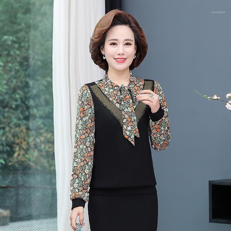 

Women's Blouses & Shirts 6XL Plus Size Women 2022 Fashion Autumn Bow Collar Long Sleeve FLORAL Shirt Female Casual Tops Blusas Femininas Ele, Blue