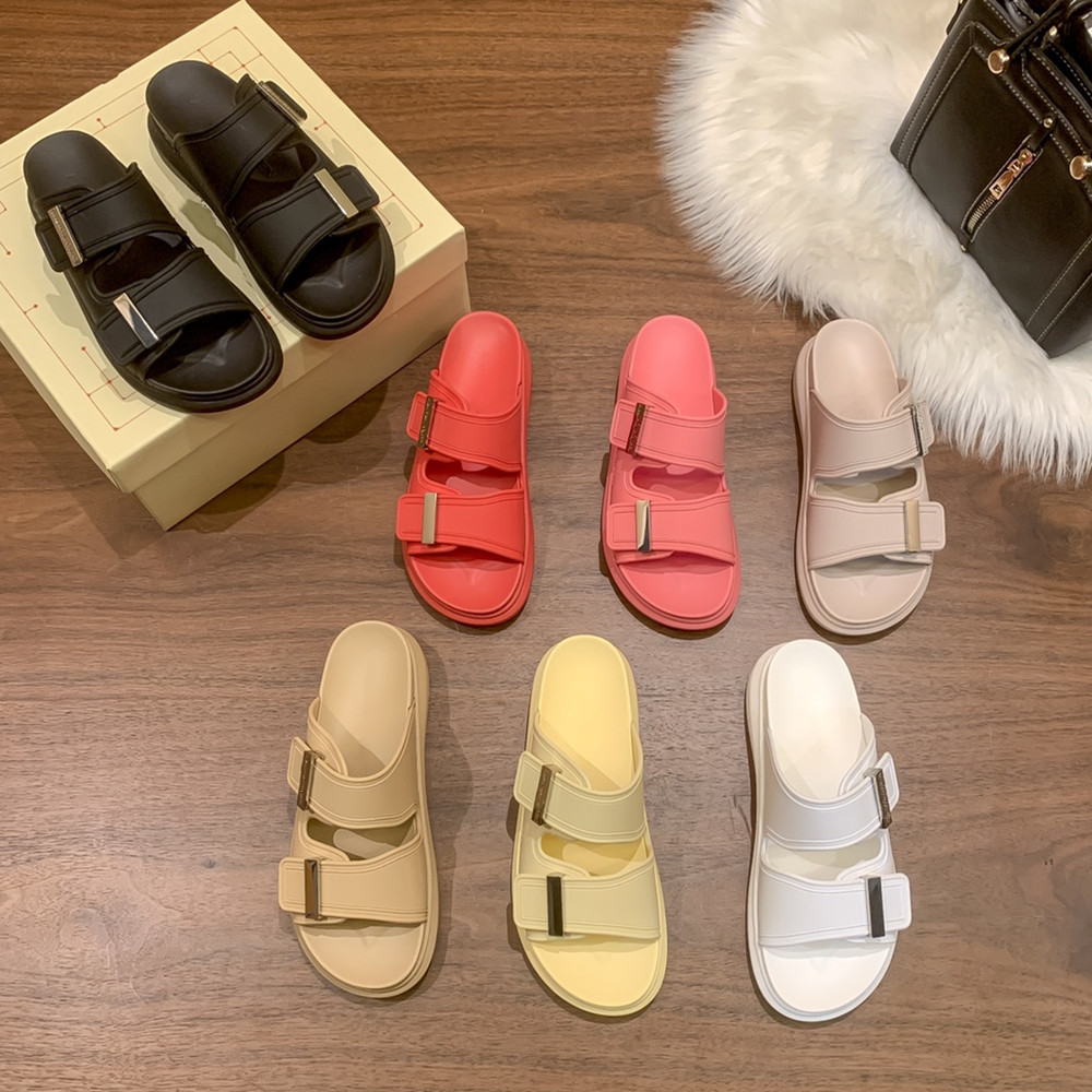 

2022 Designer Women Sandals Slippers Double Stripe Thick Sole Summer Flat Heel Scuff Slides Flip Flops Beach Outdoor Size 35-40, Additional box