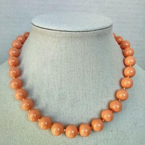

Natural 12mm South Sea Coral orange Shell Pearl Round Necklace 18"