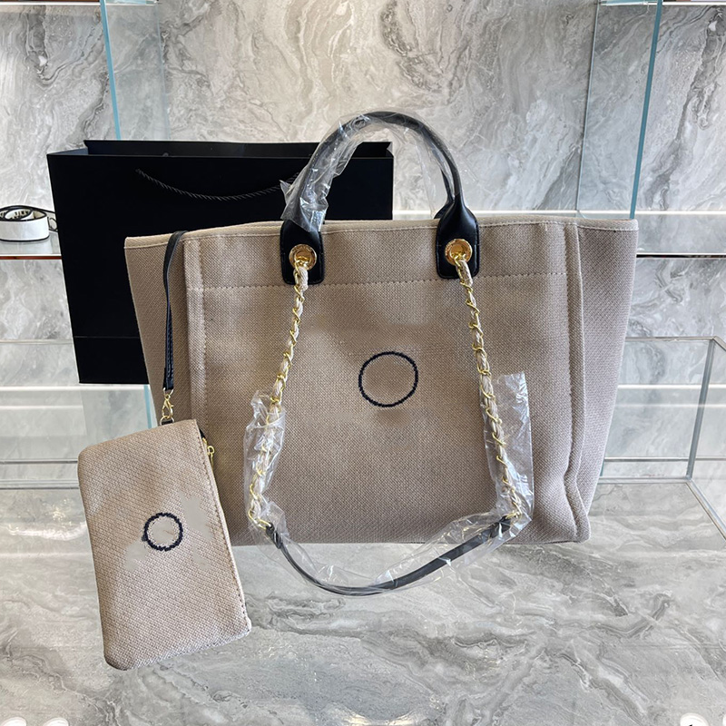 

Womens Collection Canvas Beach Shopping Bags Coin Poche SHW Deauville Chain Shoulder Handbags Top Handle Totes Large Capacity Travel Luggage 37X30CM, Grey