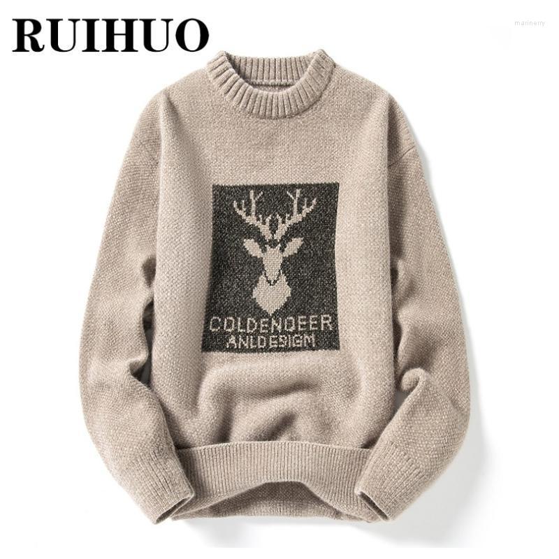 

Men's Sweaters RUIHUO Elk Harajuku Sweater Mens Jumpers For Men Vintage Clothing M-3XL 2022 Autumn Winter Arrivals Mari22, Khaki