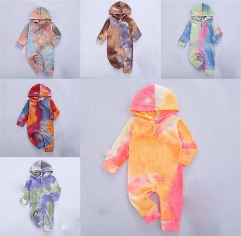 

Colors New Baby Tie Dye Hooded Romper Newborn Infant Long Sleeve Jumpsuits Fall Bodysuit Fashion Boutique Kids Climbing Clothes, Mix colors;pls message