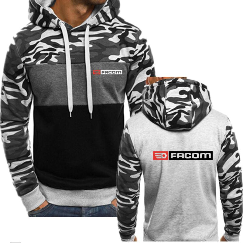 

Men's Hoodies & Sweatshirts Spring Autumn FACOM Logo Print Customizable Spliced Camouflage Men Pullover Hoodie Cotton Quick Dry Leisure Man, Black
