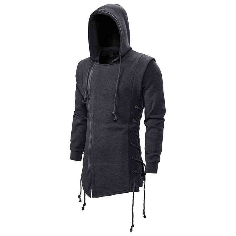 

Autumn New Men Hoodies Sweatshirts Casual Solid Long Sleeve Hoodie Slim Fit Assassin's Creed Dark Hooded Loose Jacket Coats, Black