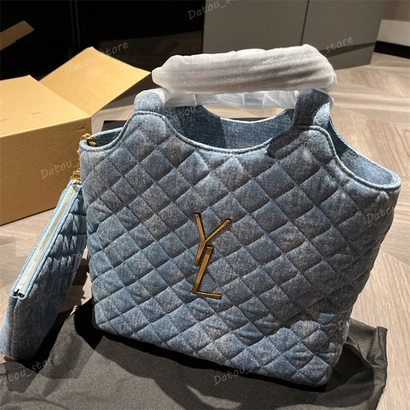 

Denim Tote Women Designer Handbags Gold Letter Y Luxury Big Shoulder Bags With Small Purses Icare Beach Shopping Totes Woman Cross Body Bag, Box