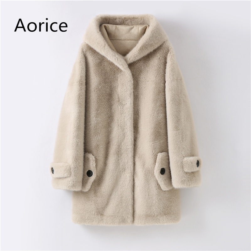 

Aorice New Fashion Women Faux Mink Fur Warm Coat with Hooded Jacket H2905, Black