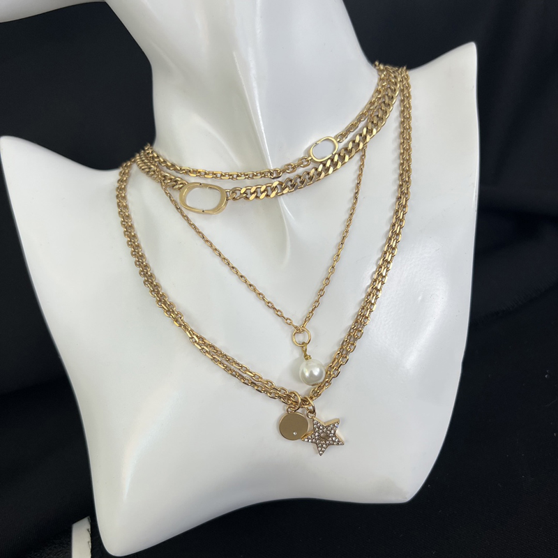 

Designer Necklace Gold Love Bracelet Multilayer Chains Luxury Jewelry Pearl Pendant Neclaces For Women, Golden