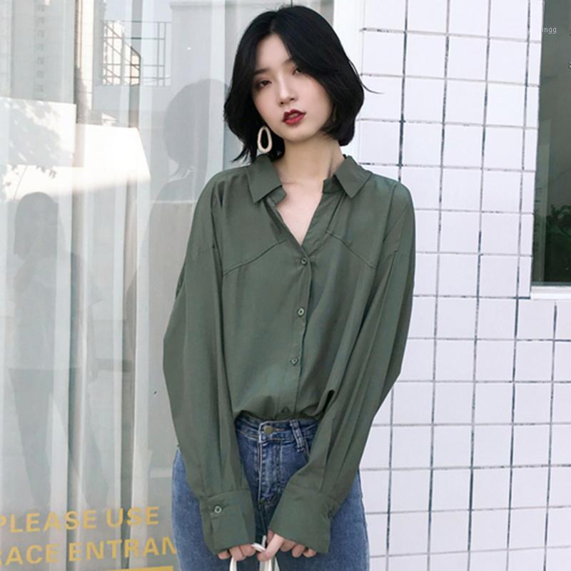 

Korea Fashion Women Loose Shirts Spring Autumn All-matched Casual Turn-down Collar Long Sleeve Blouse Tops Female Blusas S422 Women's, Black