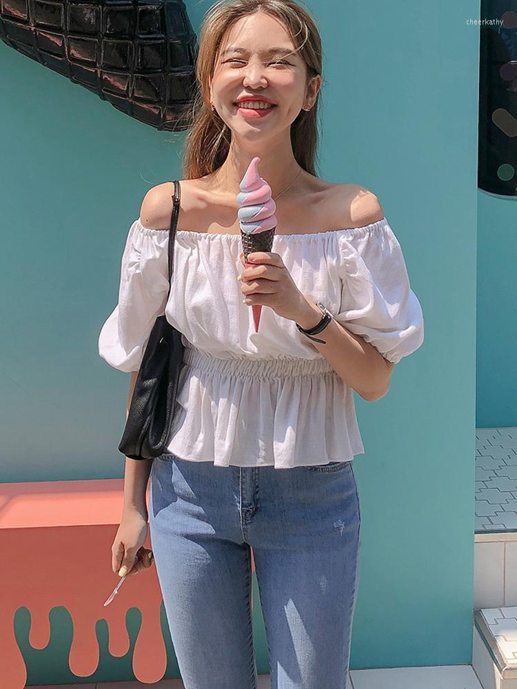 

Women's Blouses & Shirts Summer Clothes For Women Slash Neck White Woman Camisas De Mujer Chemise Femme Short Puff Sleeve Blouse TopsWomen's