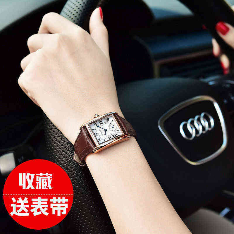 

luxury women watch santos wristwatches high quality TO71 cassidy Tank New authentic real leather belt waterproof quartz tank, Black