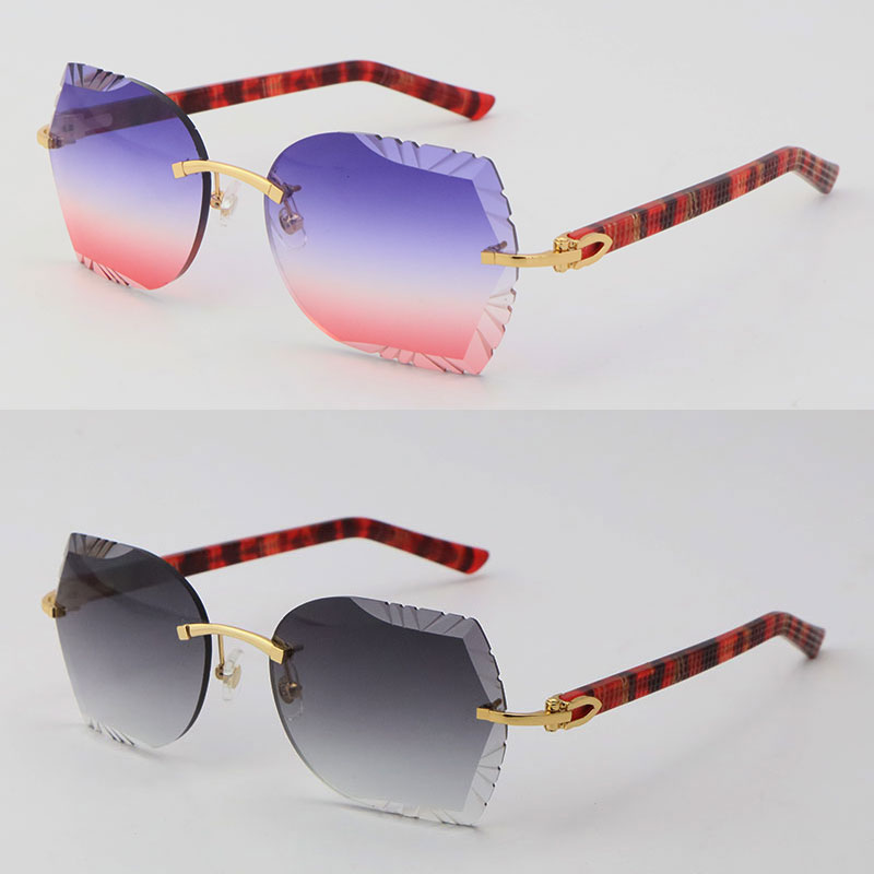 

Wholesale Diamond cut Lens 3524012 Marble Red Plank Sunglasses High Quality Rimless Sunglasses For Men Goggle Metal Sun glasses C Decoration 18K Gold UV400 Lenses
