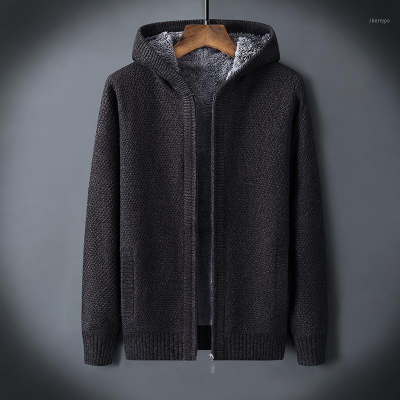 

Men's Sweaters Mens Woolen Fur Inside Hoodie Warm Sweater Coat Outwear Cardigan Knitting Jacket, Gray