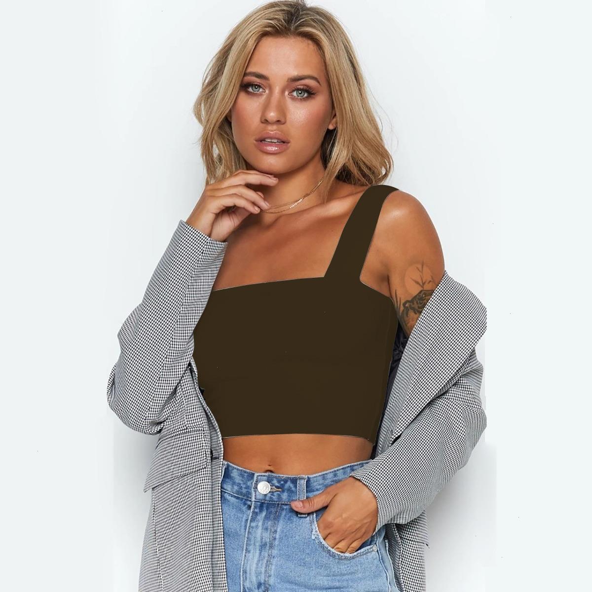 

Shoulder Short Vest Womens T-shirt Summer Base Solid Color Sports Sexy Slim Square Collar Crop Tops Black Red Beach Tanks, Purplish blue