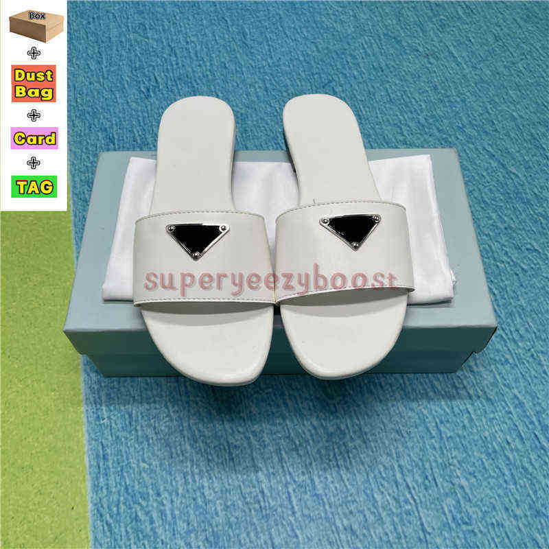 

With box leather plaque slides slippers women shoes white black brown designer Sandals summer slide beach indoor outdoor slipper luxury
