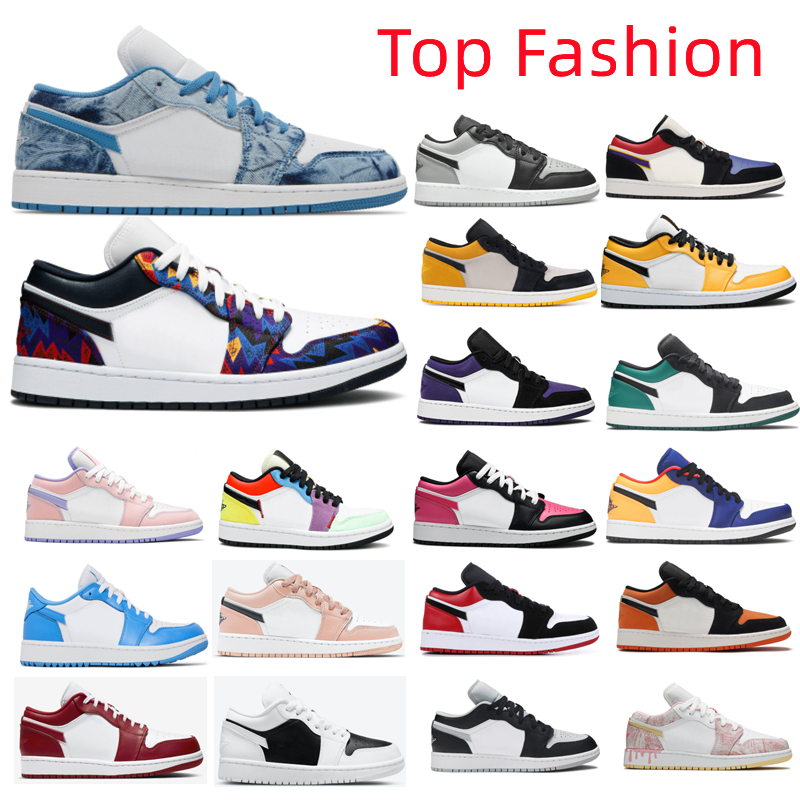 

2022 Top Fashion Low 1s Men Women Basketball Shoes Black Toe Mocha UNC Green University Blue Tripe White Smoke Grey Shadow Washed Denim Laser True Unisex Sneakers, Box