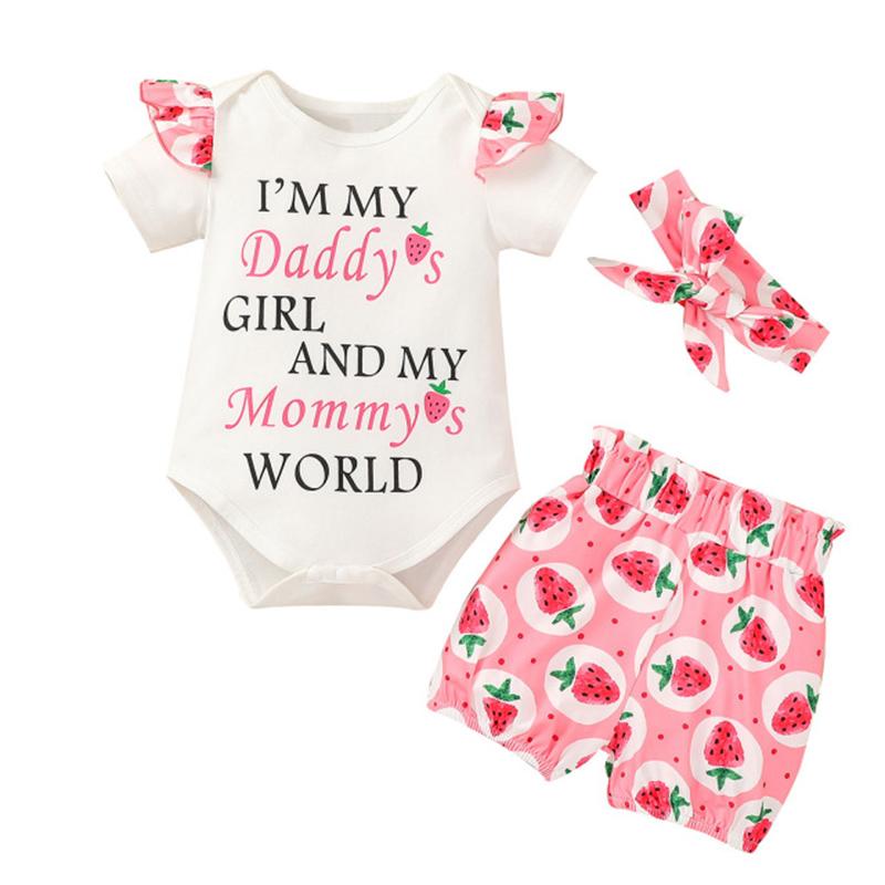 

Clothing Sets Born Baby Girls Children Clothes Infant Girl Summer Letter Romper Floral Shorts Fashion Headbands, White