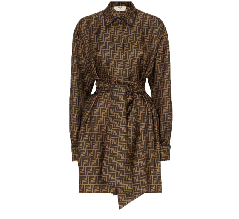 

Fendi Shirts Dresses Womens Designer Clothing Long Sleeve F Letter Print Casual Skirts Party Wedding Dress, Brown