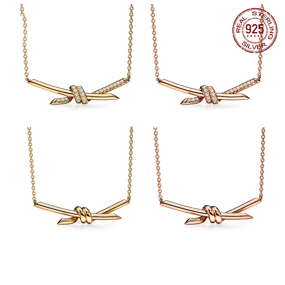 

2022 New Women Sterling Silver charm 925 Fashion Hemp Rope Section Pendant Necklace Inlaid Zircon Luxury Jewelry Charm