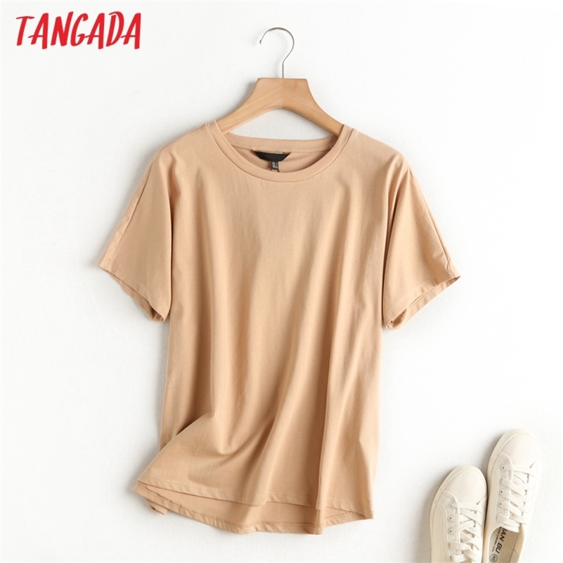 

Tangada women khaki basic cotton T shirt short sleeve O neck tees ladies casual tee street wear top 6D5 220321, White