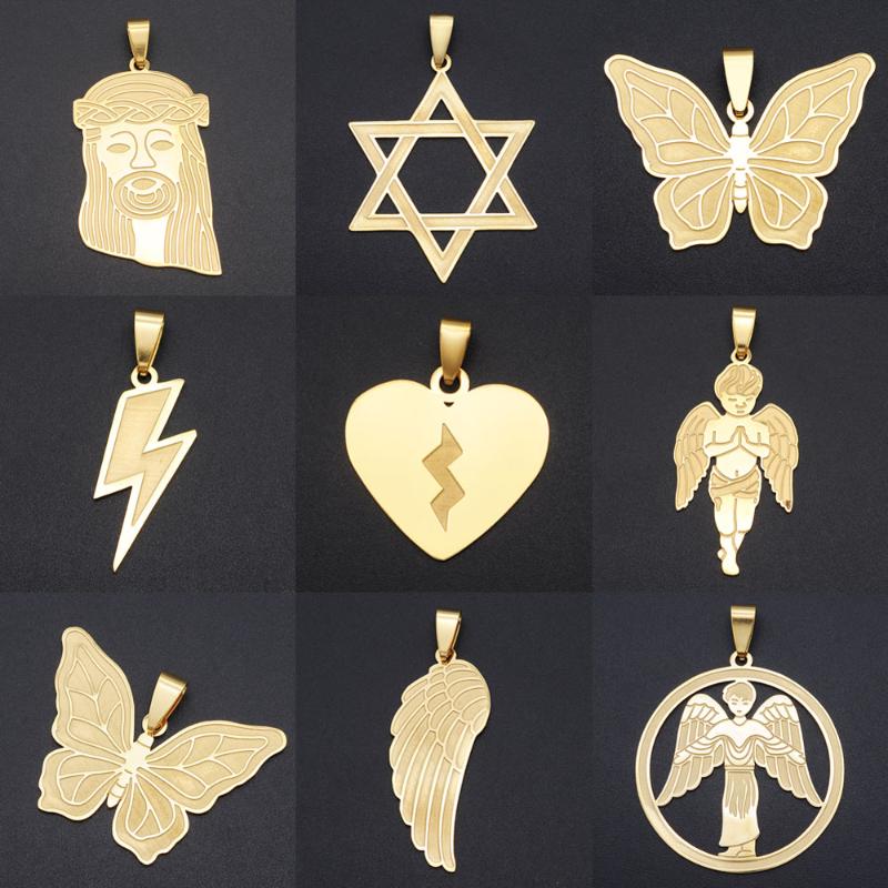 

Pendant Necklaces Never Fade 100% Stainless Steel Jesus Angel Wing Hip Hop Pendants Broken Heart Butterfly Men's Rapper Jewelry Necklace
