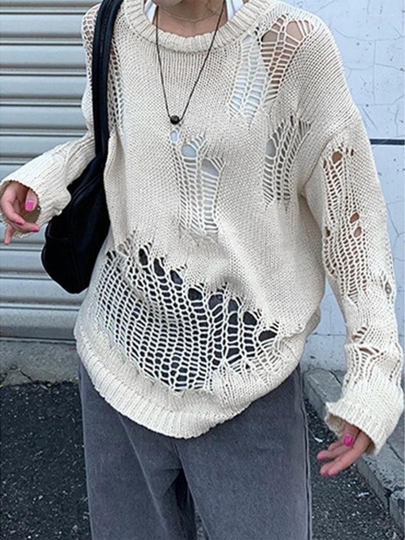 

Women's Sweaters Irregular Hollow-out Crochet Knitted Pullover Tops Women's Fall Spring Fashion Round Neck Long Sleeve Solid Color TopsW, Black