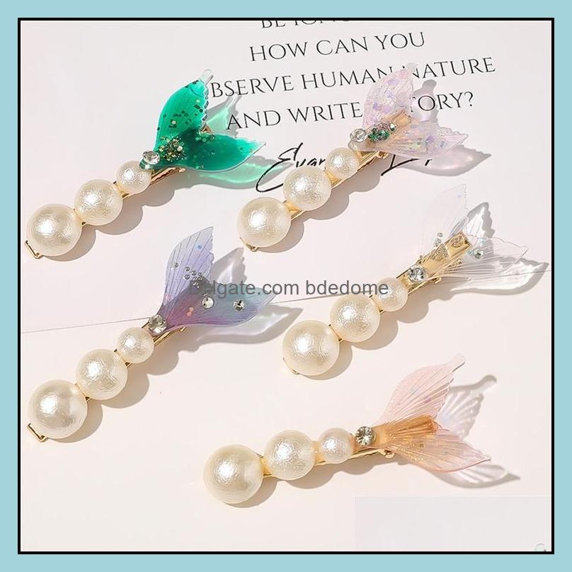 

Headbands Hair Jewelry 5 Color Girl Fashion Fishtail Pearl Hairpin Cute Pins Accessories Kids Ornament Barrettes Hai Dhmxr