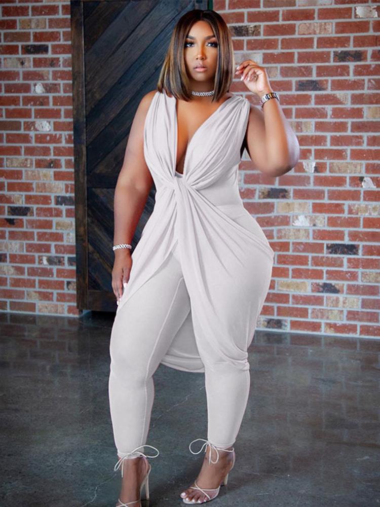 

Women's Plus Size Pants Jumpsuit Women Summer Streetwear Ladies Chiffon Sleeveless Sexy Jumpsuits Wholesale Bulk DropWomen's, Gray