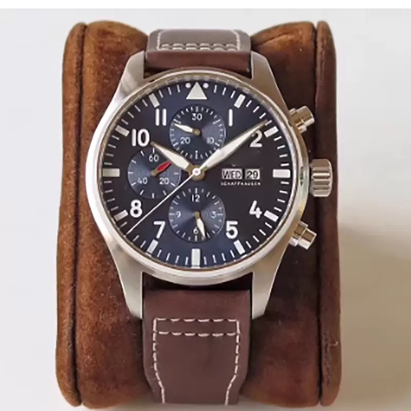 

Classic New Men Automatic Mechanical Pilots Watch Stainless Steel Sapphire Brown Leather Blue Dial Sport Watches, Make waterproof