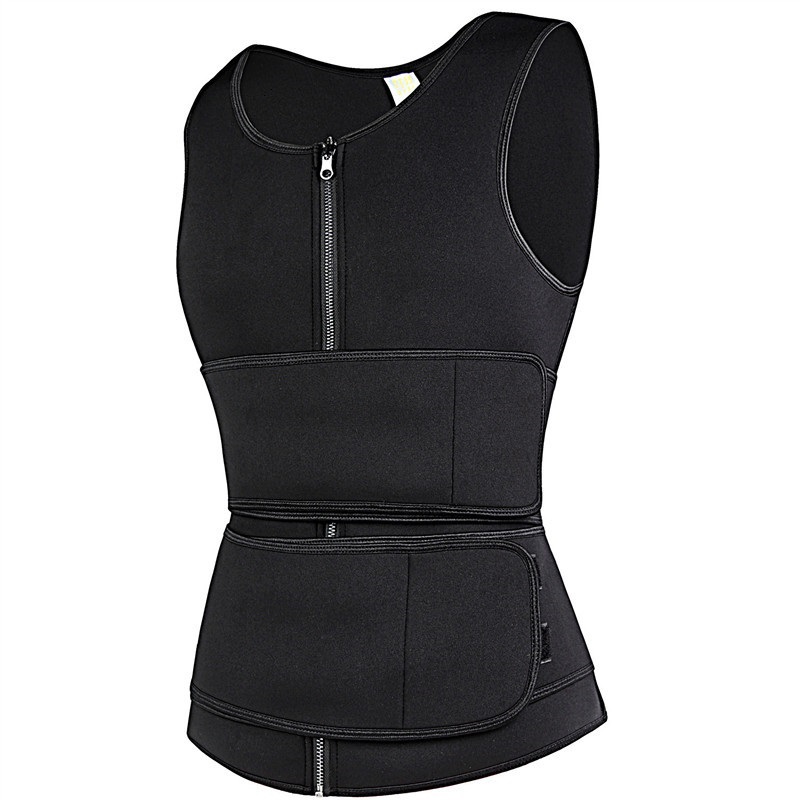 Sauna Sweat Suit for Men Neoprene Waist Trainer Body Shaper Sweat Girdle Workout Slimming Abdomen Tummy Shapewear with Two Belts Zipper Closure D-image-790564191