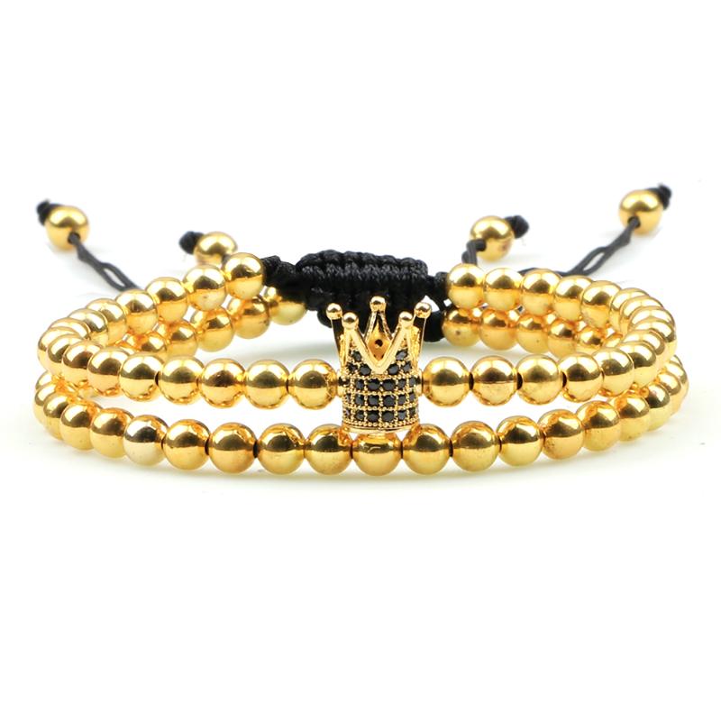 

Beaded, Strands 2PCS/Set Couple Bracelets High Quality Crown Helmets Alloy Microscope Bracelet Handmade Copper Beads Bangles Jewelry For Wom